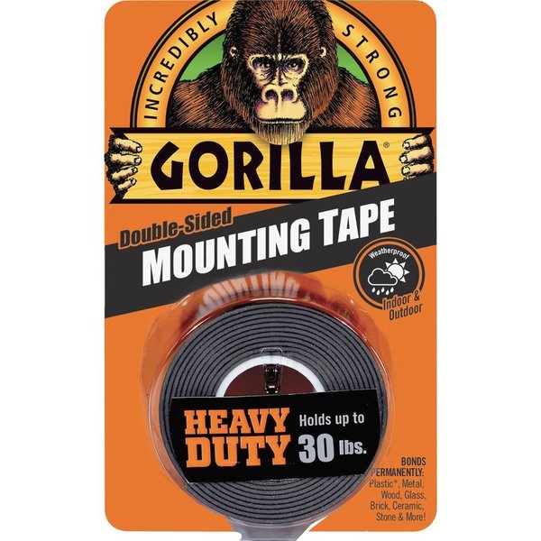 Gorilla Glue 1" x 60" Black Gorilla Tape Mounting Tape Heavy Duty 30Lb 6055002